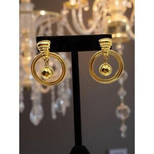 Anne Klein Gold Tone Doorknocker Hoop Drop Pierced Earrings